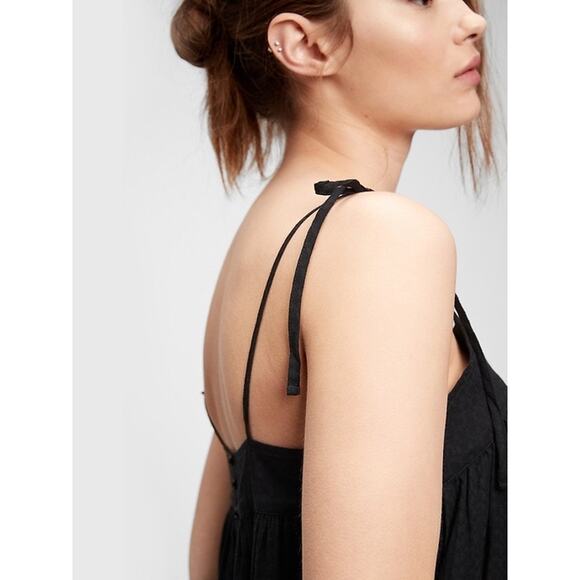 Gap Tie Strap Cami Midi Dress Textured Black Cotton Minimalist LP L Large Petite - Picture 5 of 13